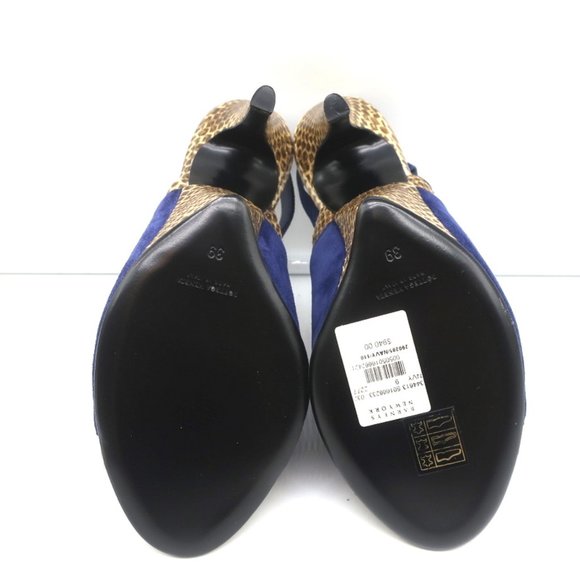 BOTTEGA VENETA SLINGBACK SANDALS NAVY SUEDE AND NATURAL SNAKESKIN SIZE 39 NEW - Picture 10 of 11